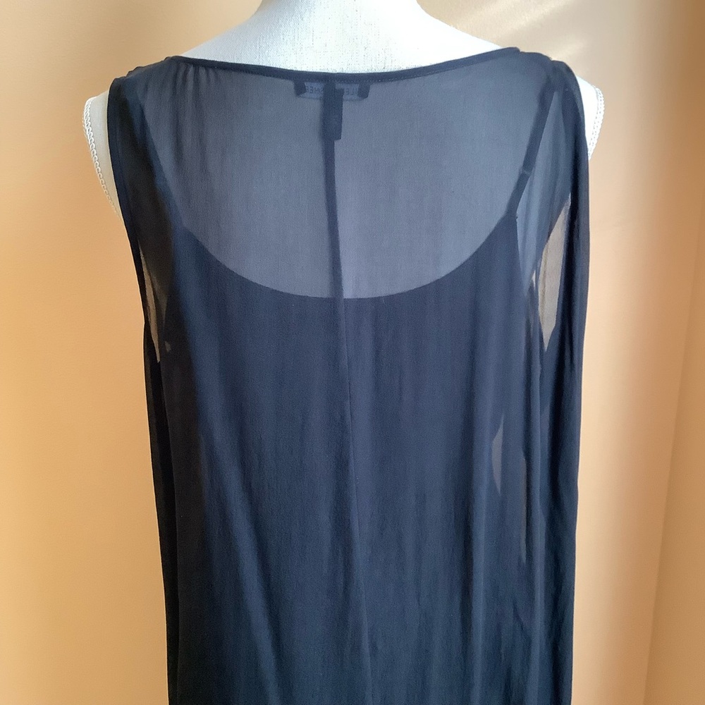 EILEEN FISHER Sheer Silk Georgette Layered Asymmetrical Black Dress Size M - Picture 8 of 15